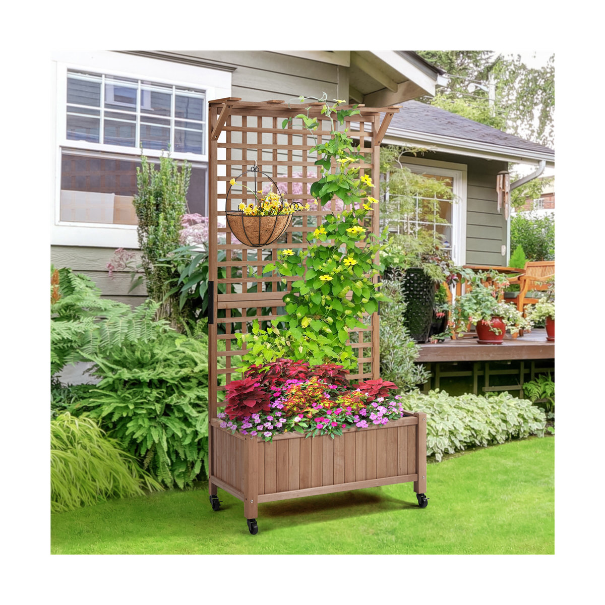 Arlmont & Co Yanine Fir Wood Planter Box with Trellis, 6 (originally 1)
